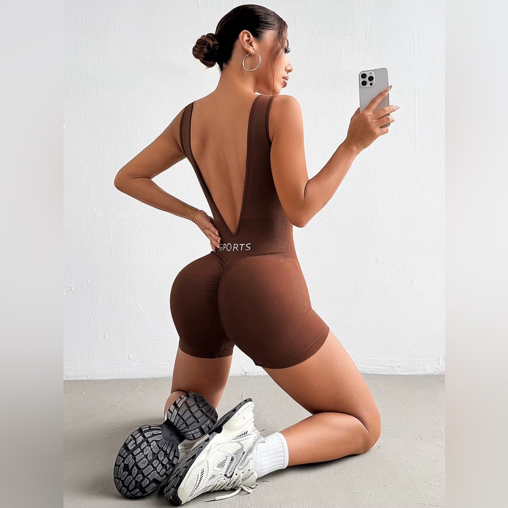 V Waist Yoga sculpt Jumpsuit Backless Scrunch Gym Sportswear Workout bodysuit